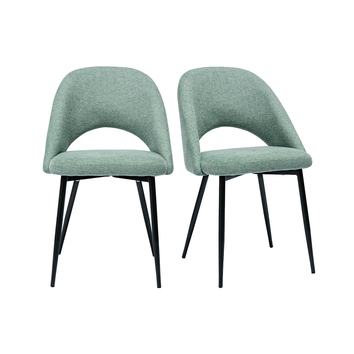 Sedie vintage in tessuto effetto velluto testurizzato verde acquamarina e metallo nero (set di 2) COSETTE