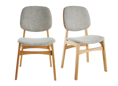 Sedie vintage in tessuto grigio chiaro e base in legno chiaro (set di 2) SOQUETTE