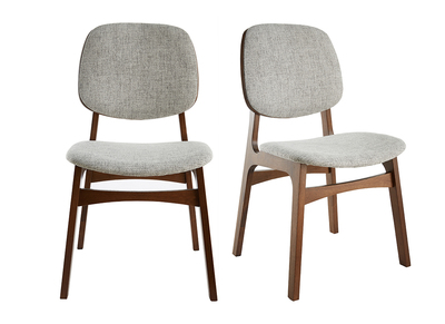 Sedie vintage in tessuto grigio chiaro e base noce (set di 2) SOQUETTE