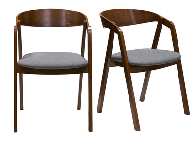 Sedie vintage legno massello tinta noce e tessuto grigio (set di 2) LOVA