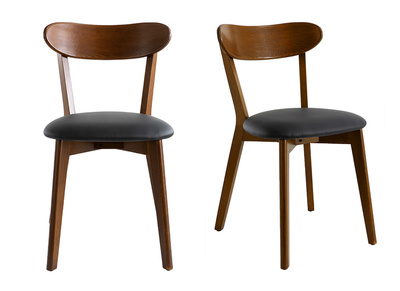 Sedie vintage legno scuro e sedile nero (set di 2) DOVE