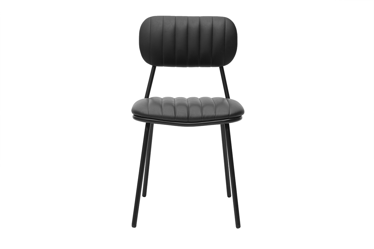 Sedia vintage nera GALWAY, vista frontale, con un design sobrio e un rivestimento in poliuretano.
