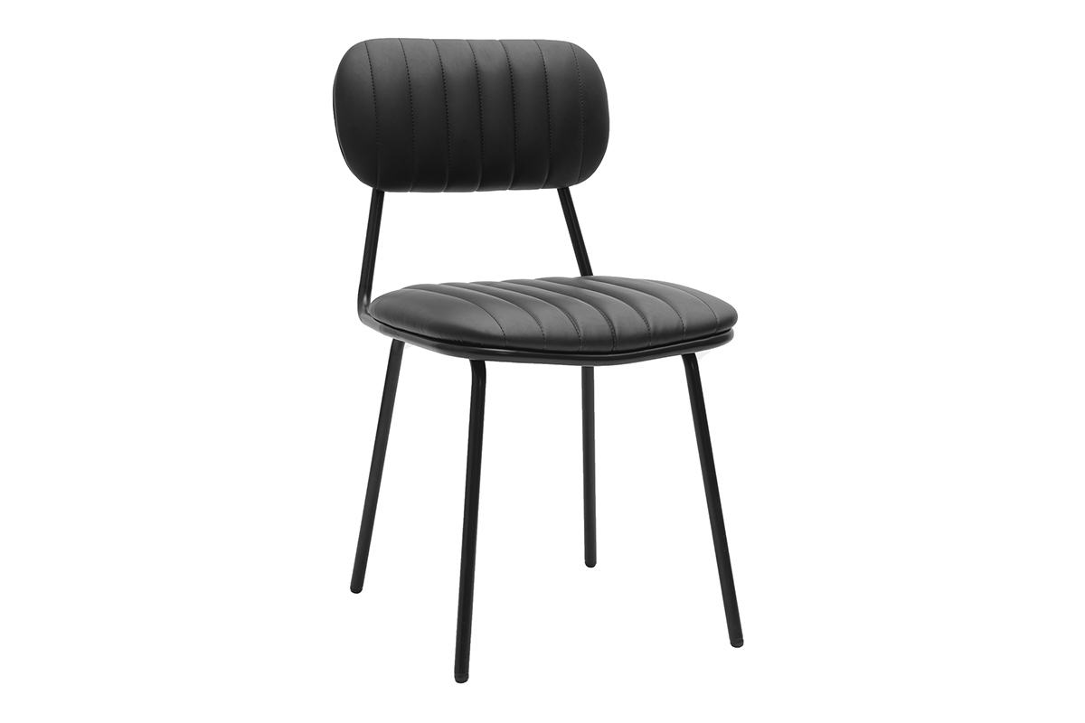 Sedia vintage nera GALWAY vista a tre quarti, con seduta e schienale imbottiti.