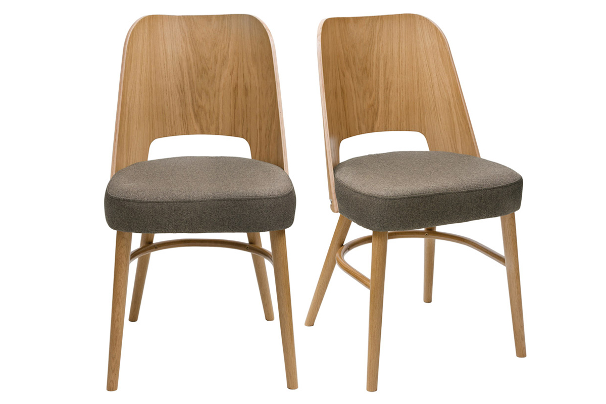 Sedie vintage rovere e tessuto marrone (set di 2) EDITO
