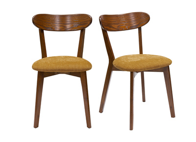 Sedie vintage rovere scuro e tessuto effetto velluto giallo senape (set di 2) DOVE