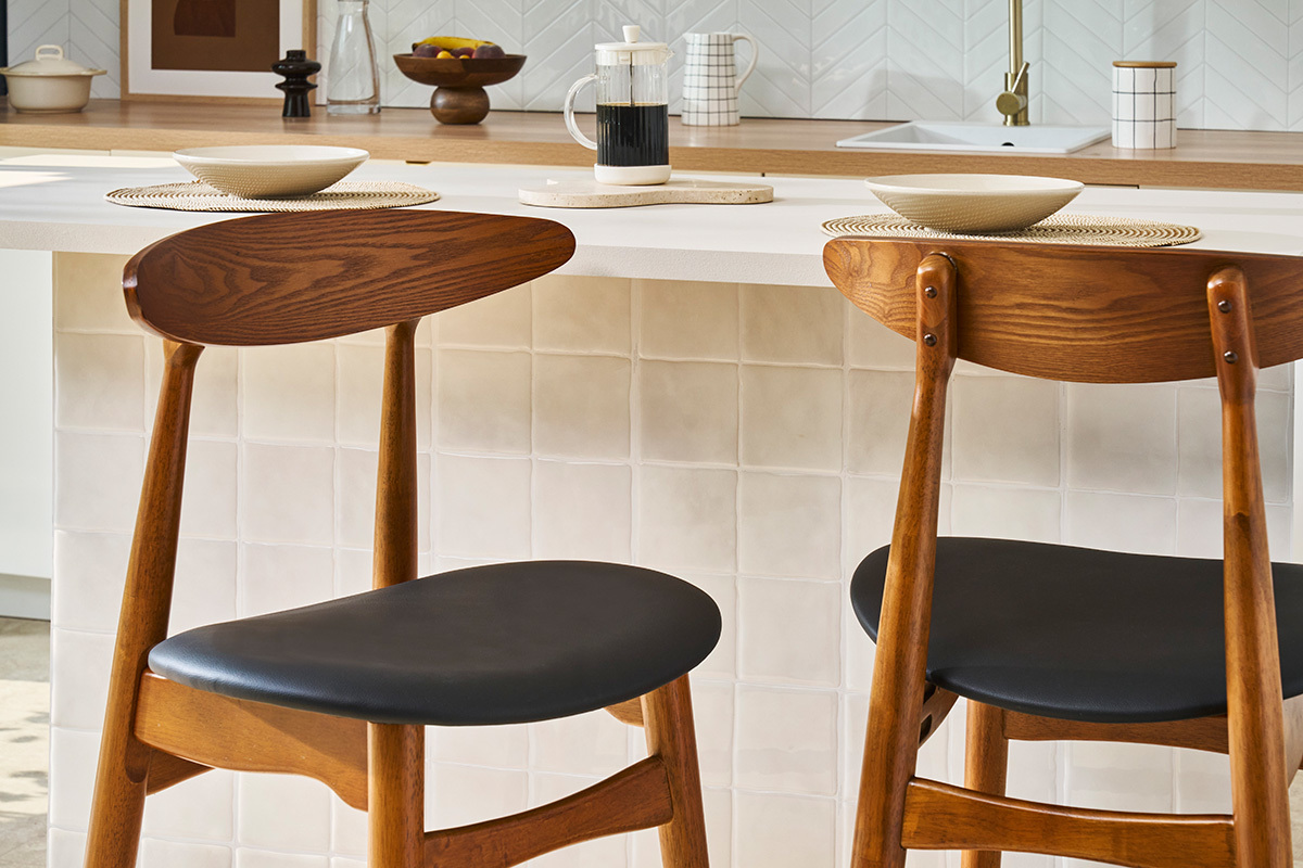Set da bar vintage noce e PU nero 65cm gruppo di 2 WALFORD