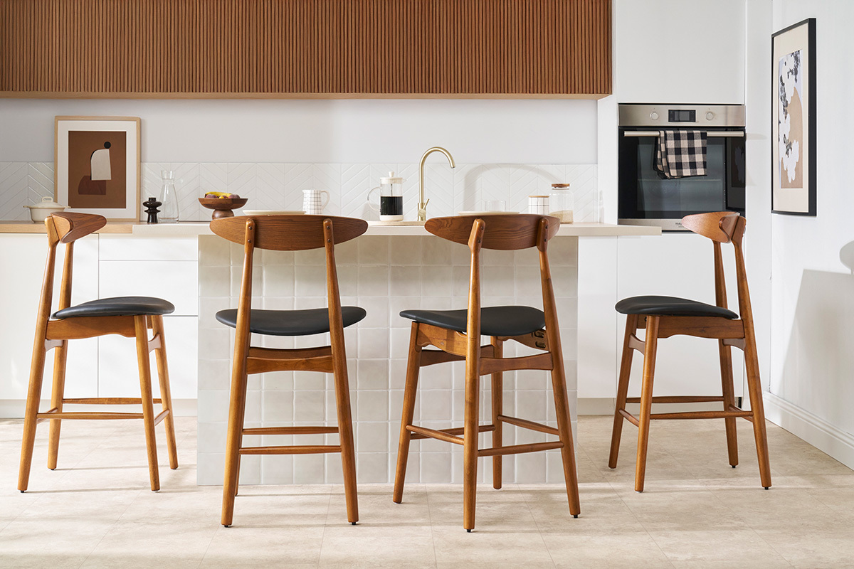 Set da bar vintage noce e PU nero 65cm gruppo di 2 WALFORD