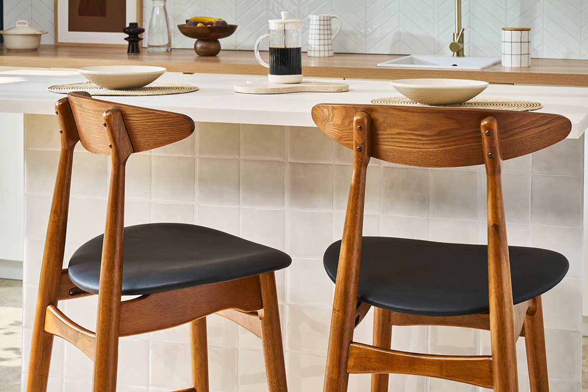 Set da bar vintage noce e PU nero 65cm gruppo di 2 WALFORD