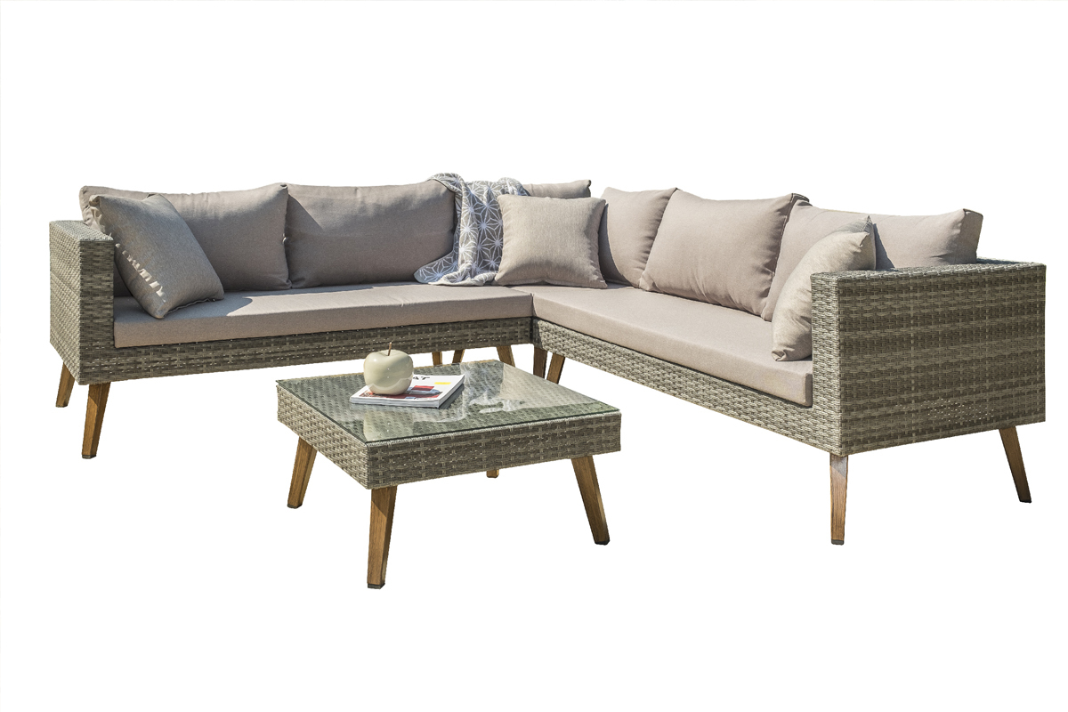 Set da giardino ad angolo in resina intrecciata grigia HOBA