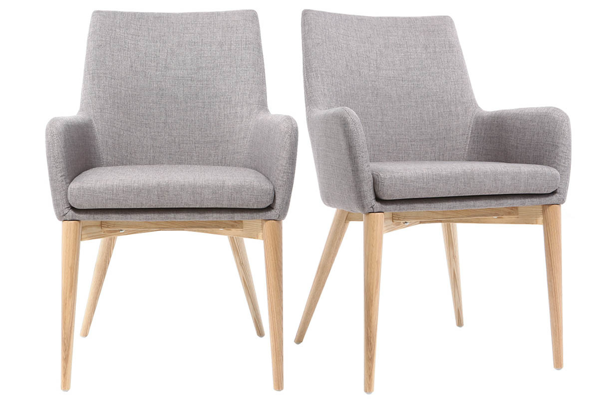 Set di 2 poltrona design legno chiaro e tessuto grigio chiaro SHANA