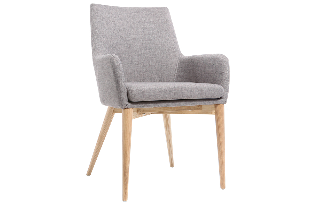 Set di 2 poltrona design legno chiaro e tessuto grigio chiaro SHANA