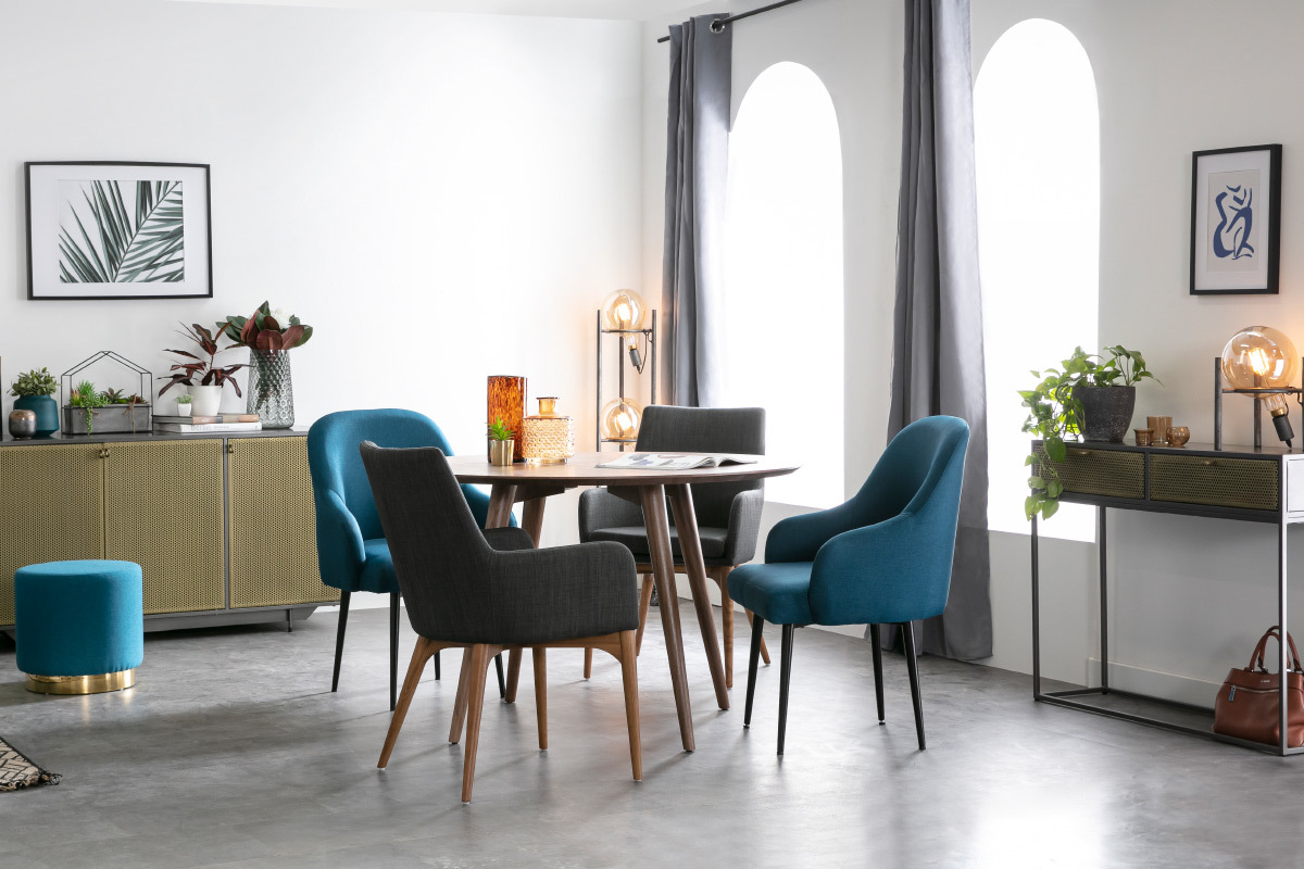 Set di 2 poltrona design legno chiaro e tessuto grigio chiaro SHANA