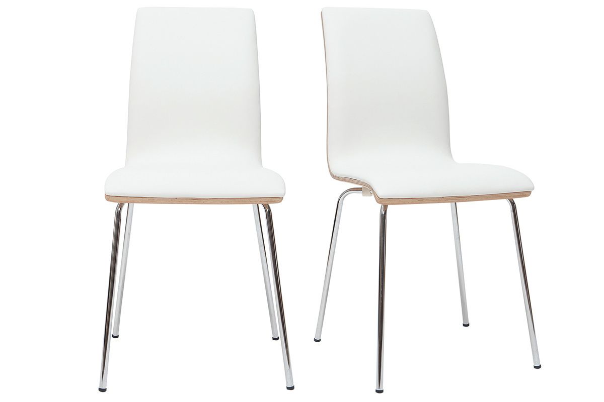 Set di 2 sedie bianco e legno chiaro con piedi metallo DELICACY