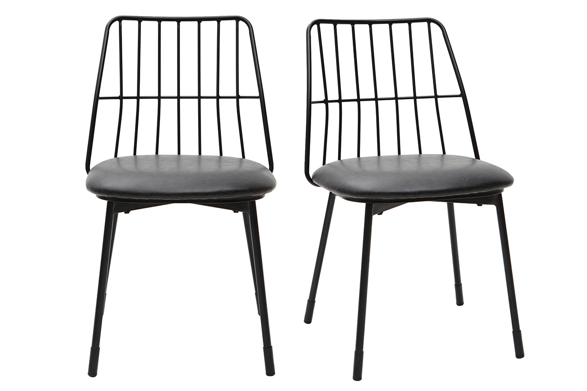 Set di 2 sedie design in metallo nero con cuscino GRID