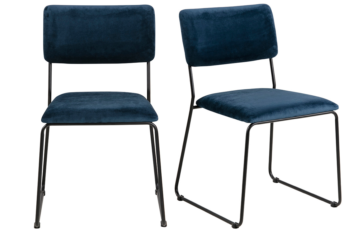 Set di 2 sedie design in velluto blu notte e metallo FLORE