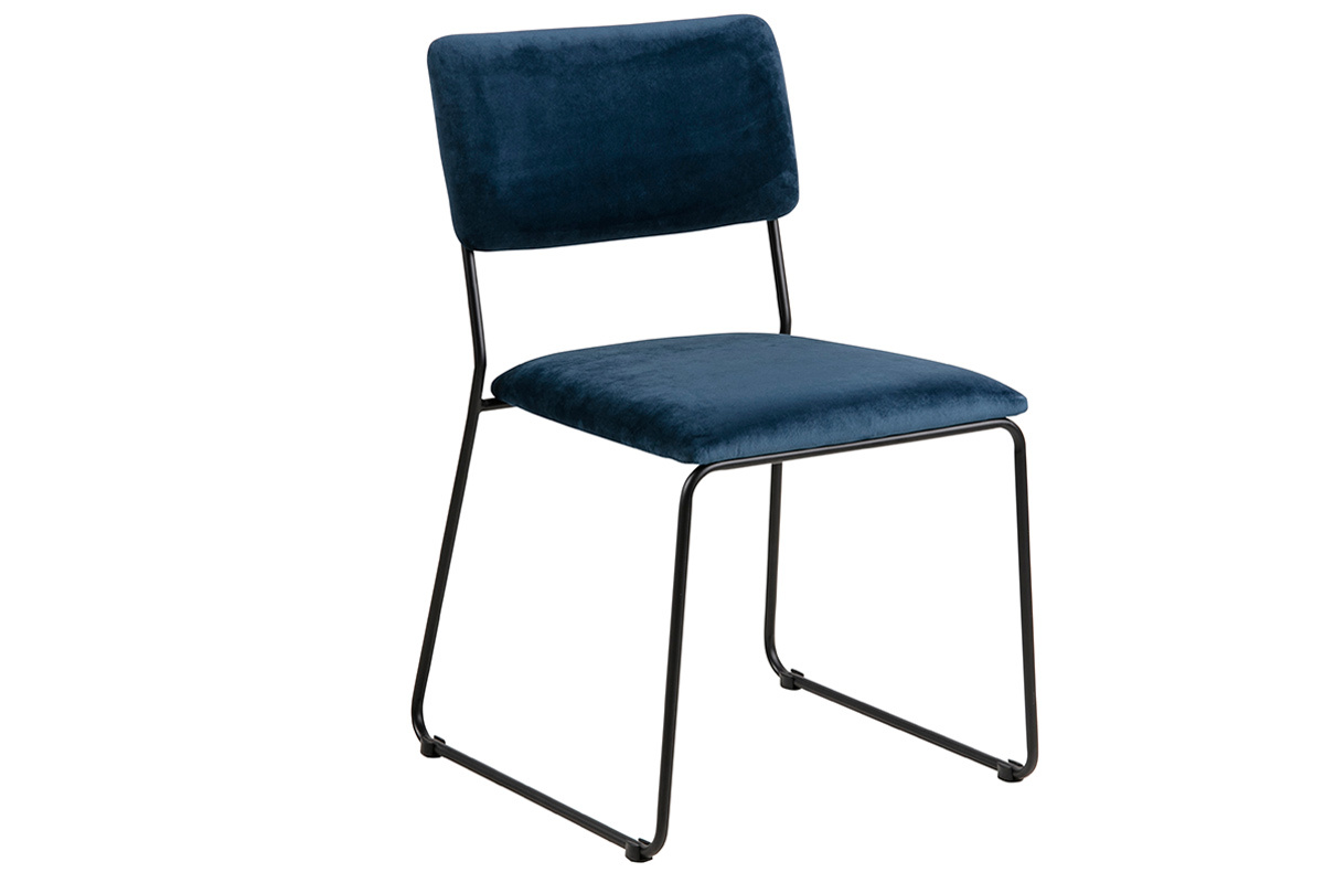 Set di 2 sedie design in velluto blu notte e metallo FLORE