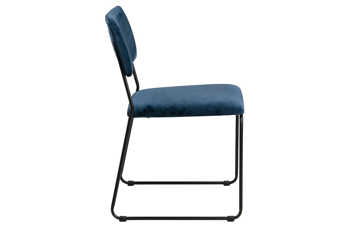 Set di 2 sedie design in velluto blu notte e metallo FLORE