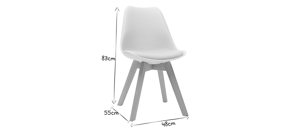 Set di 2 sedie design piede legno seduta bianca PAULINE