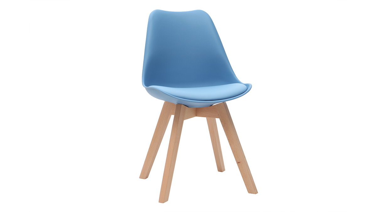 Set di 2 sedie design piede legno seduta blu cielo PAULINE