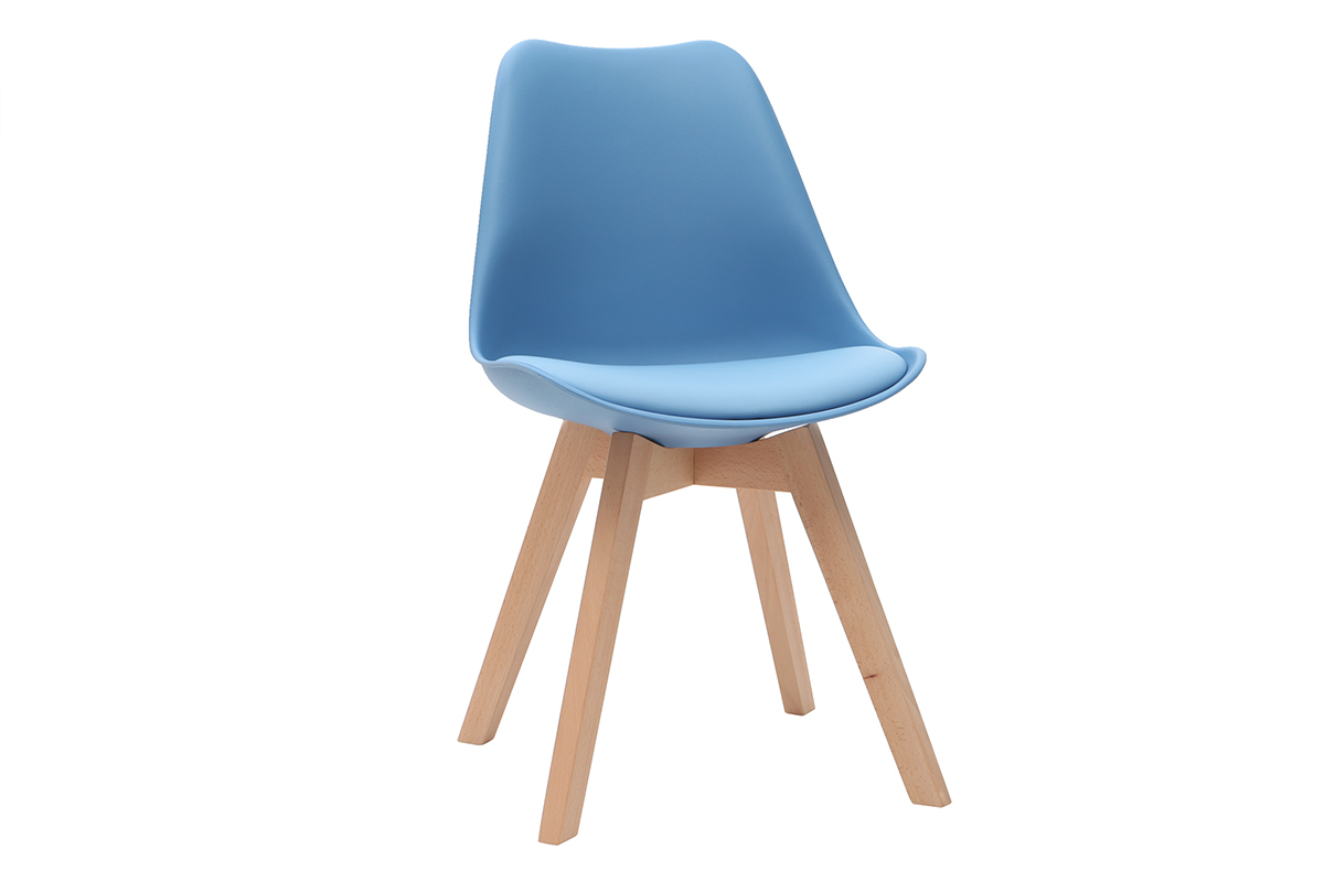Set di 2 sedie design piede legno seduta blu cielo PAULINE
