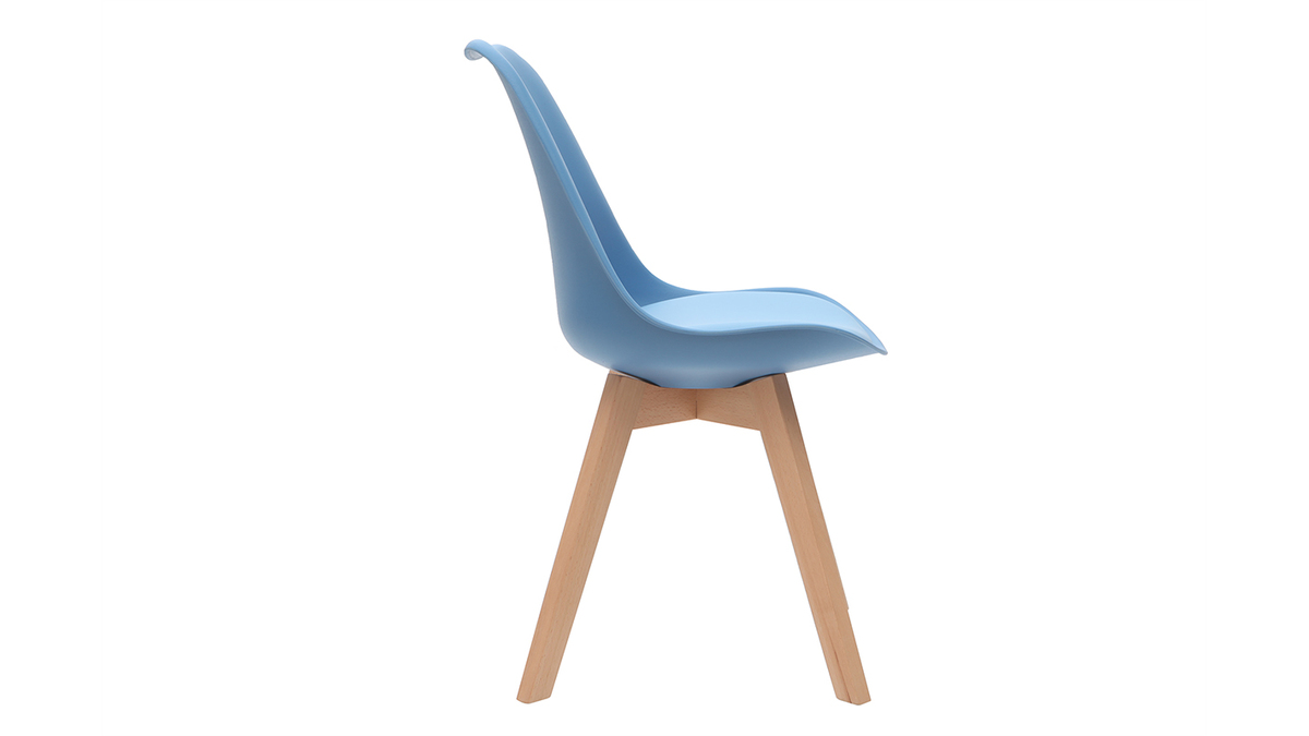 Set di 2 sedie design piede legno seduta blu cielo PAULINE