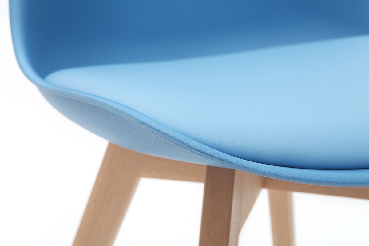 Set di 2 sedie design piede legno seduta blu cielo PAULINE