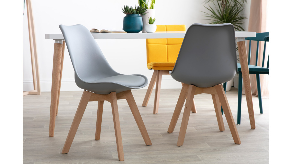 Set di 2 sedie design piede legno seduta grigia chiara PAULINE