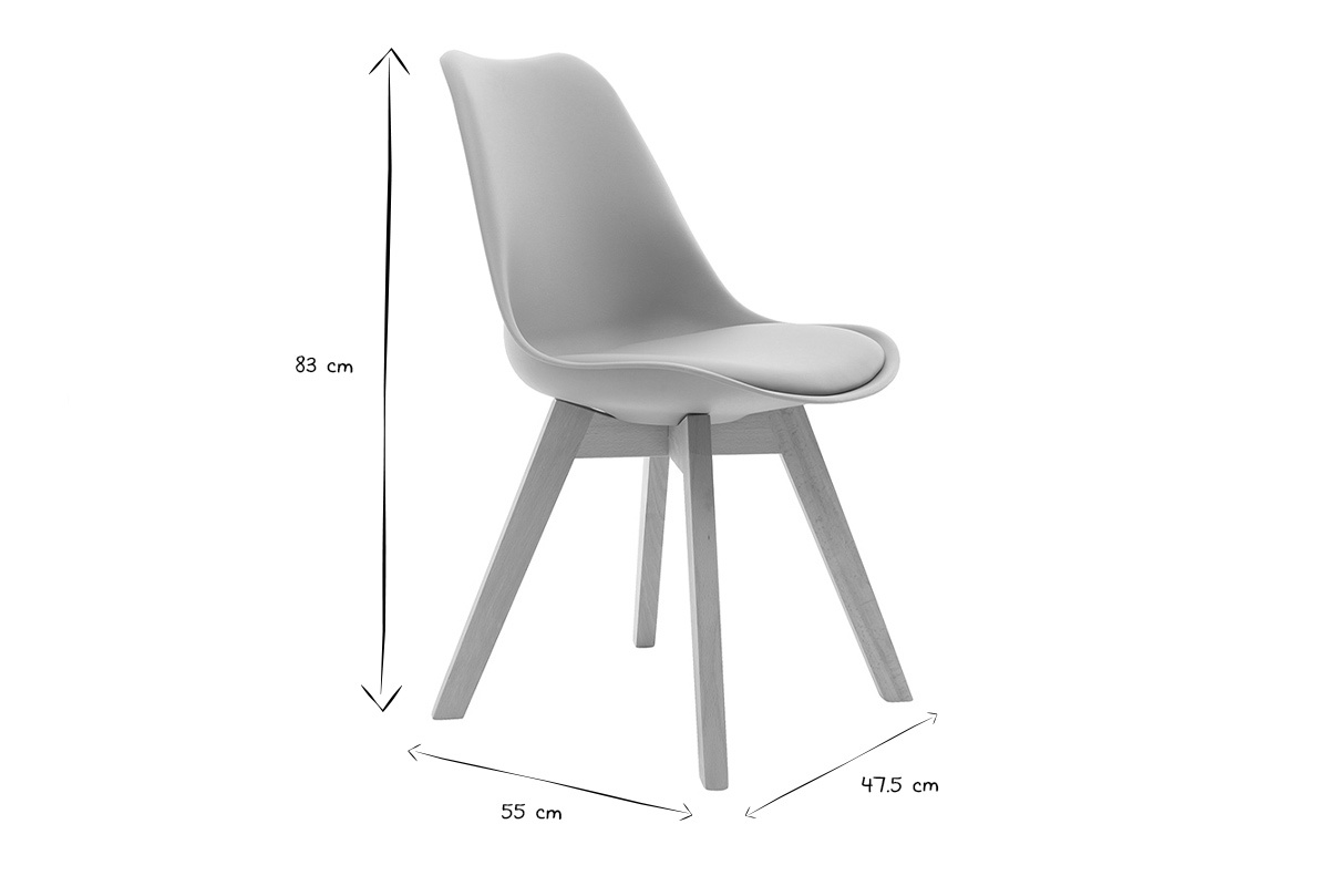 Set di 2 sedie design piede legno seduta grigia chiara PAULINE