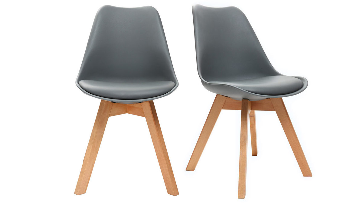 Set di 2 sedie design piede legno seduta grigia PAULINE