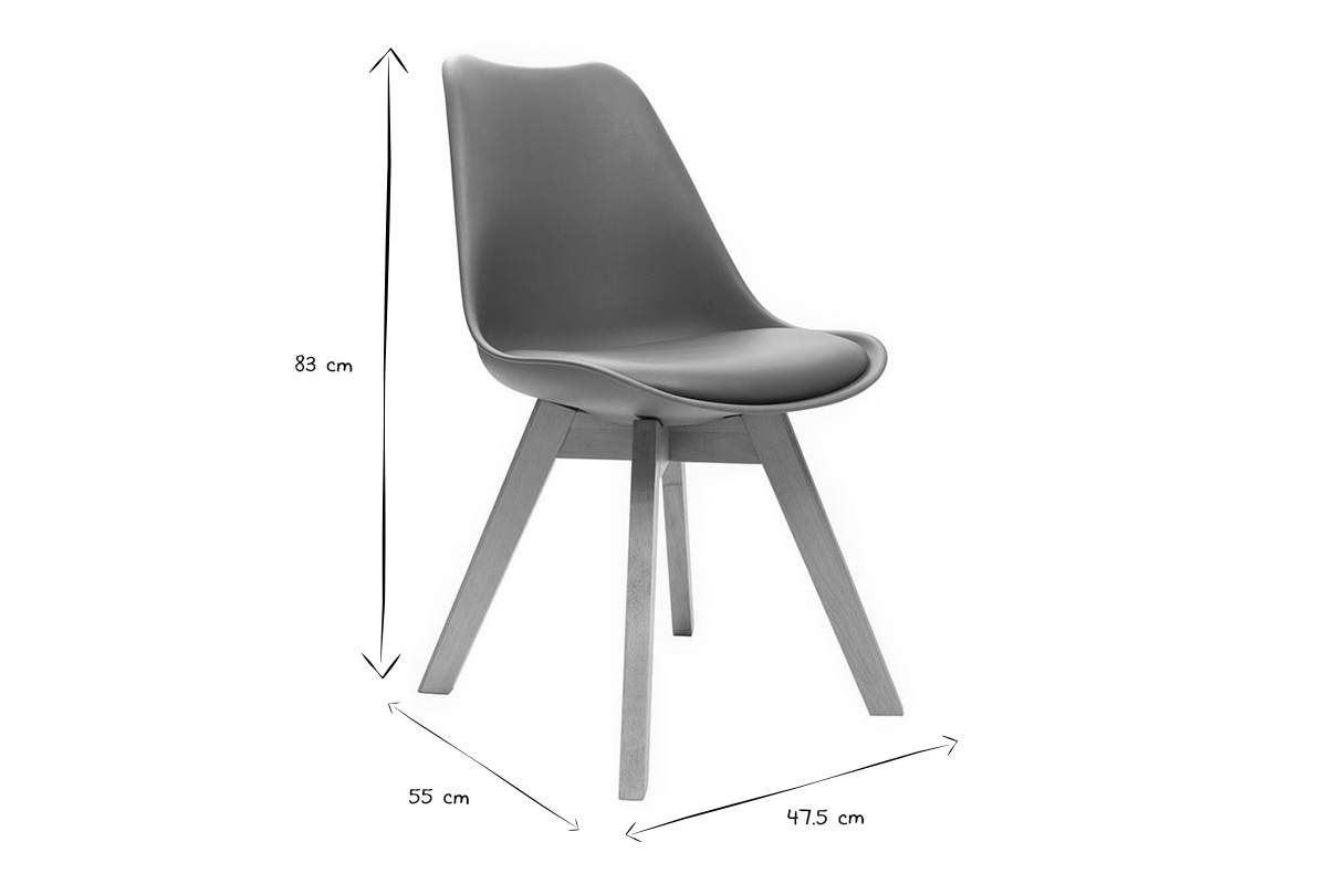 Set di 2 sedie design piede legno seduta grigia PAULINE