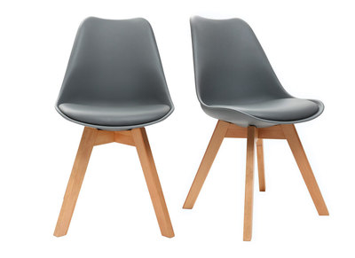 Set di 2 sedie design piede legno seduta grigia PAULINE