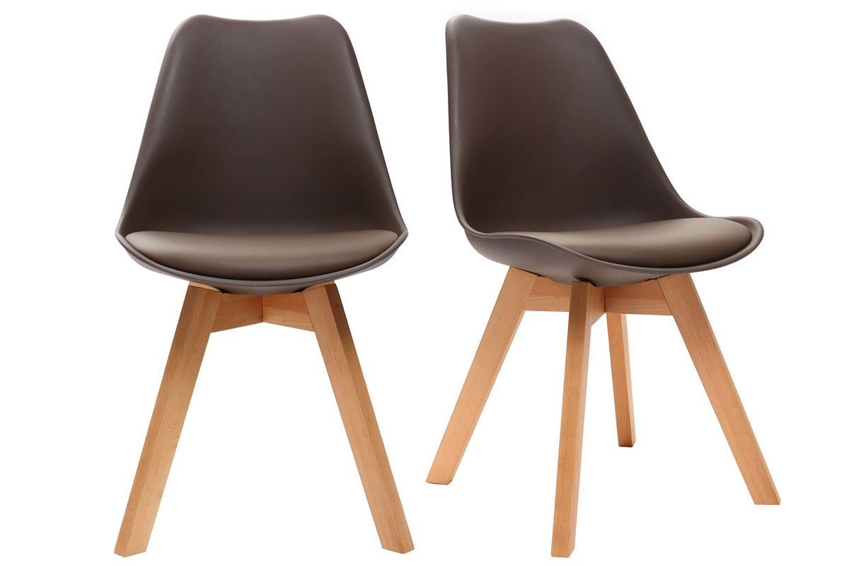 Set di 2 sedie design piede legno seduta marrone PAULINE