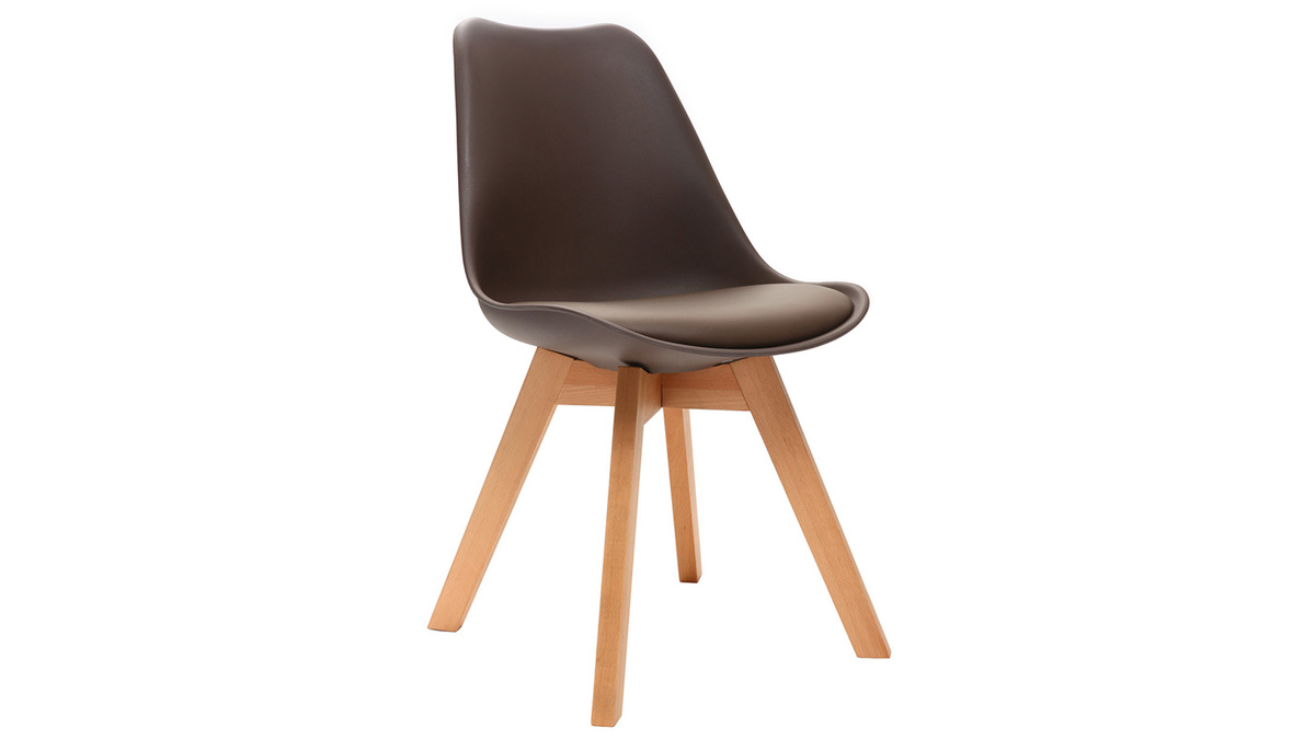 Set di 2 sedie design piede legno seduta marrone PAULINE