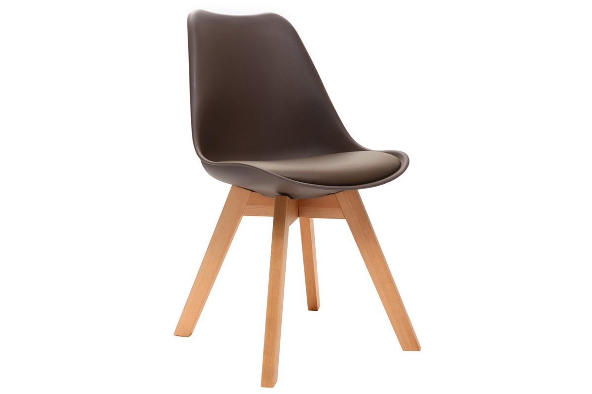 Set di 2 sedie design piede legno seduta marrone PAULINE