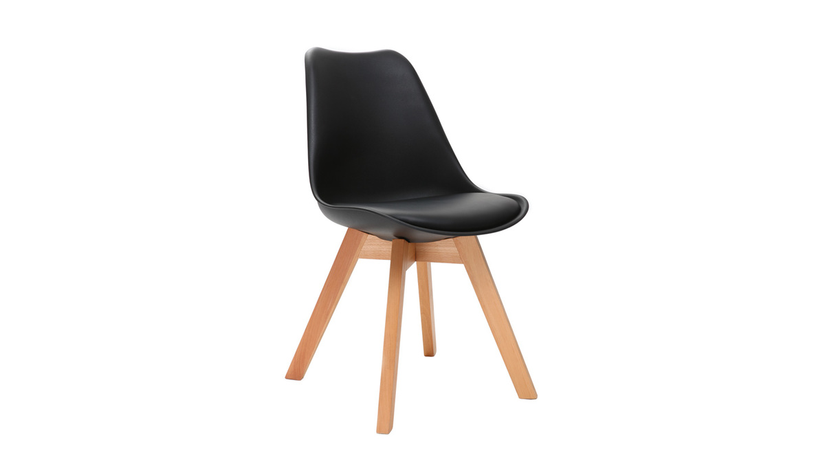 Set di 2 sedie design piede legno seduta nera PAULINE