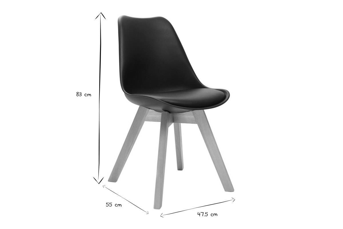 Set di 2 sedie design piede legno seduta nera PAULINE