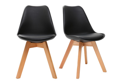 Set di 2 sedie design piede legno seduta nera PAULINE