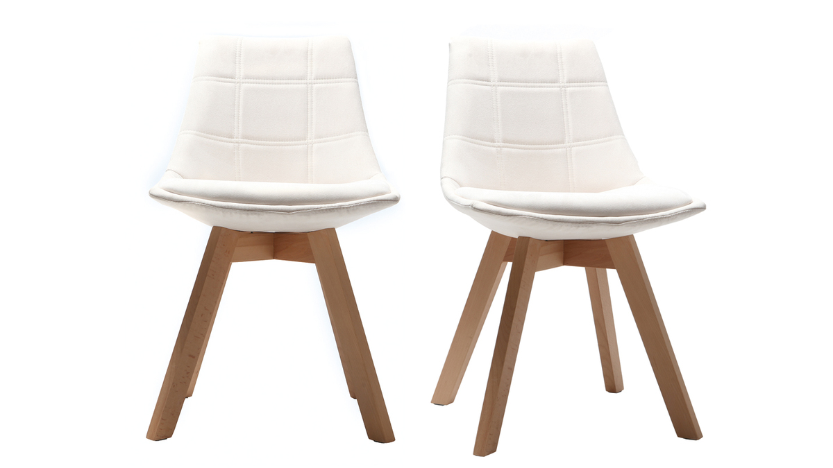 Set di 2 sedie design scandinave legno e tessuto bianco antico MATILDE