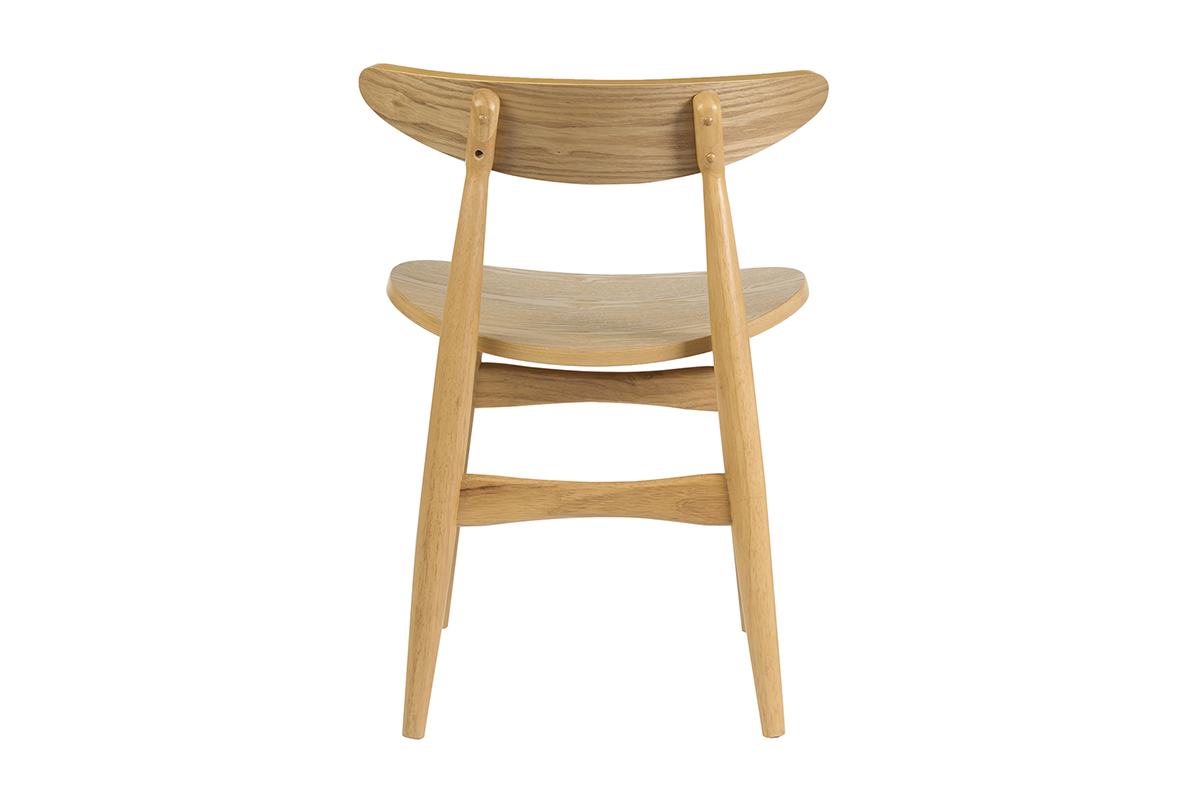 Sedie scandinave in legno chiaro, vista posteriore con un design pulito e curve rifinite.