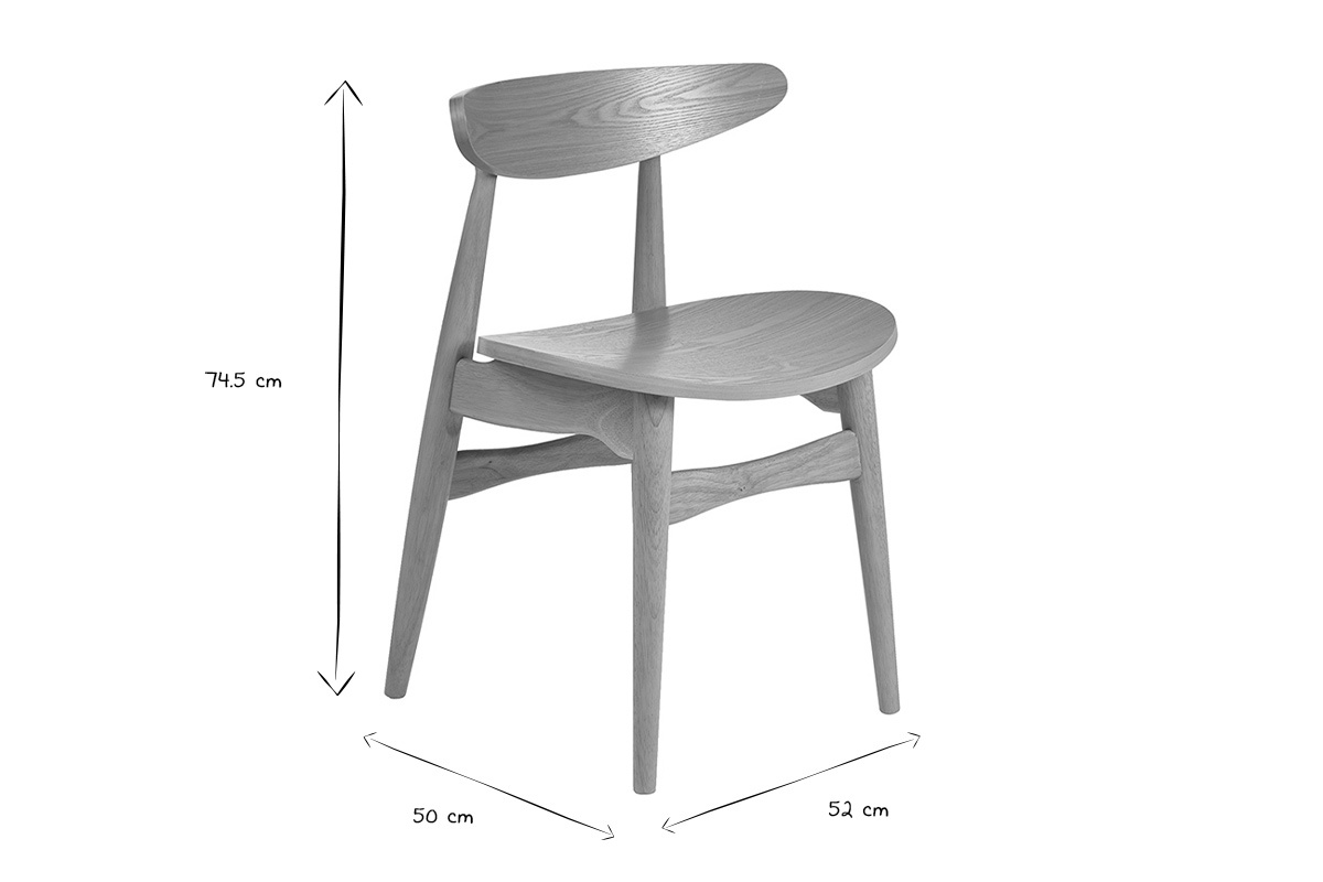Dimensioni delle sedie scandinave in legno chiaro WALFORD: altezza 74,5 cm, larghezza 50 cm, profondit� 52 cm.