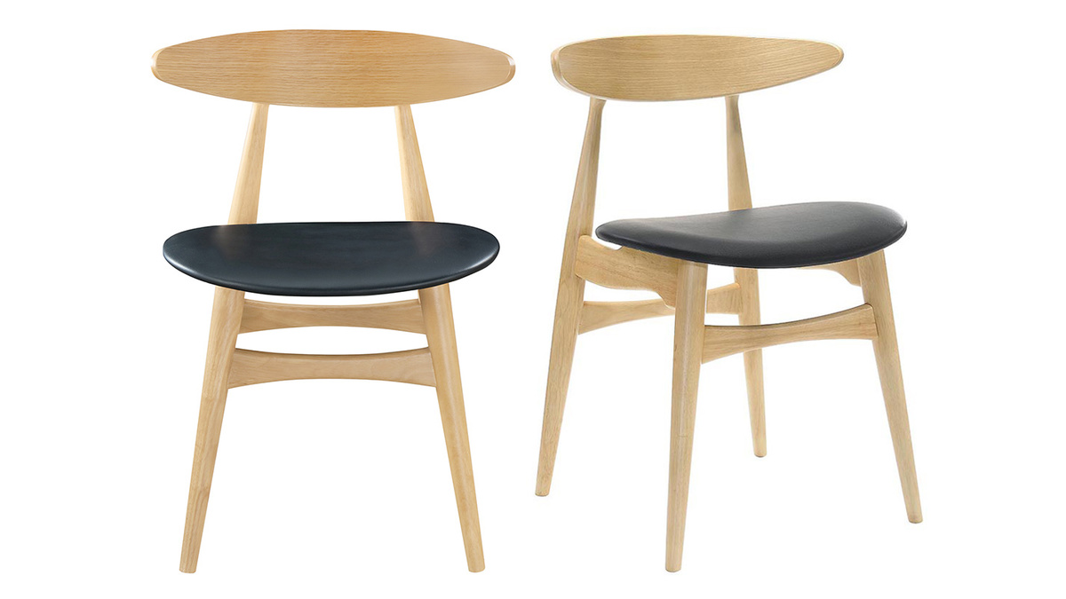 Set di 2 sedie in legno chiaro e PU nero design scandinavo giapponese WALFORD