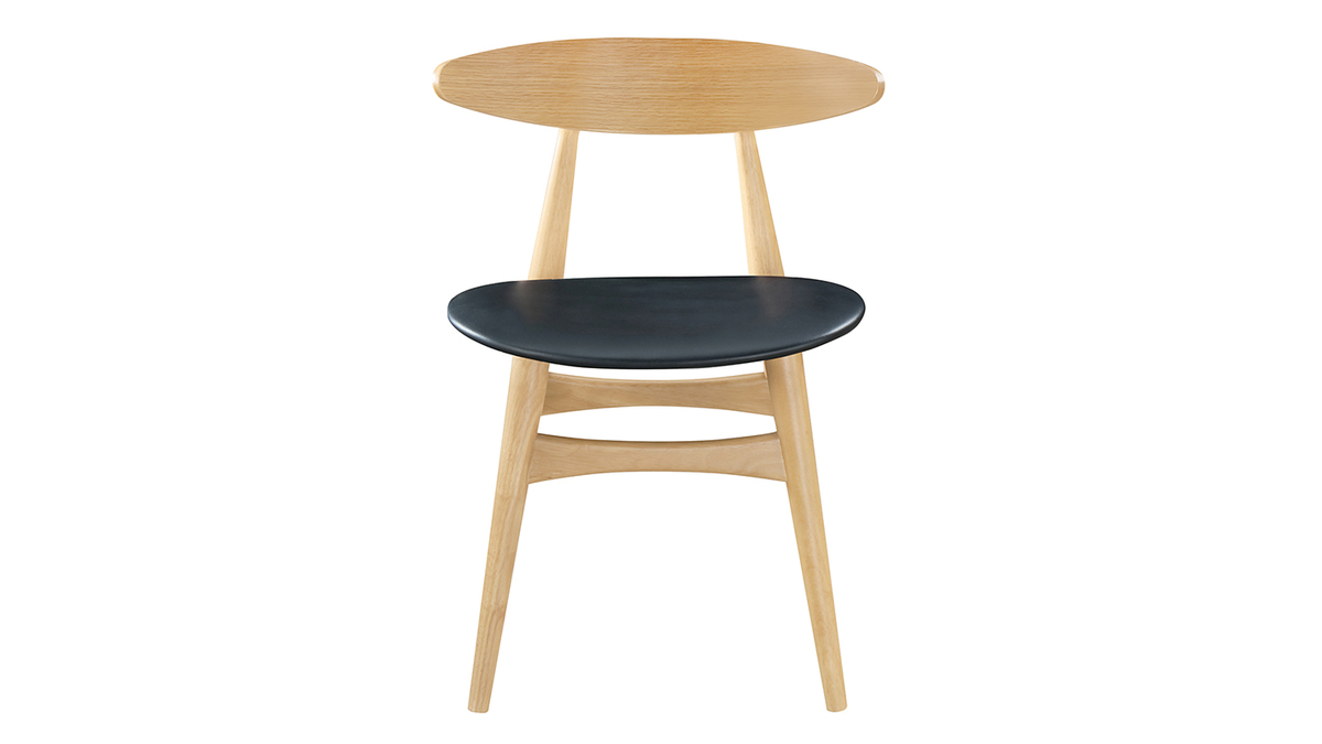 Set di 2 sedie in legno chiaro e PU nero design scandinavo giapponese WALFORD