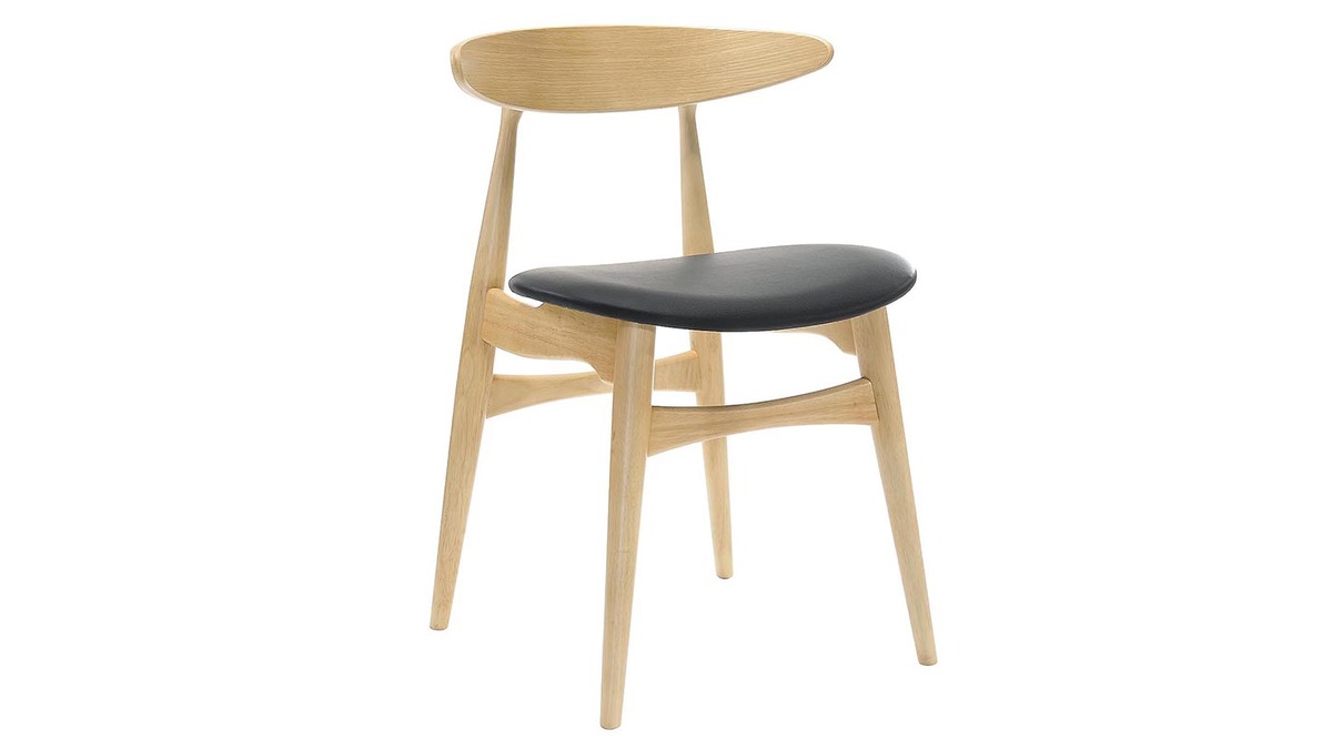 Set di 2 sedie in legno chiaro e PU nero design scandinavo giapponese WALFORD