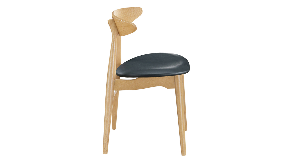 Set di 2 sedie in legno chiaro e PU nero design scandinavo giapponese WALFORD