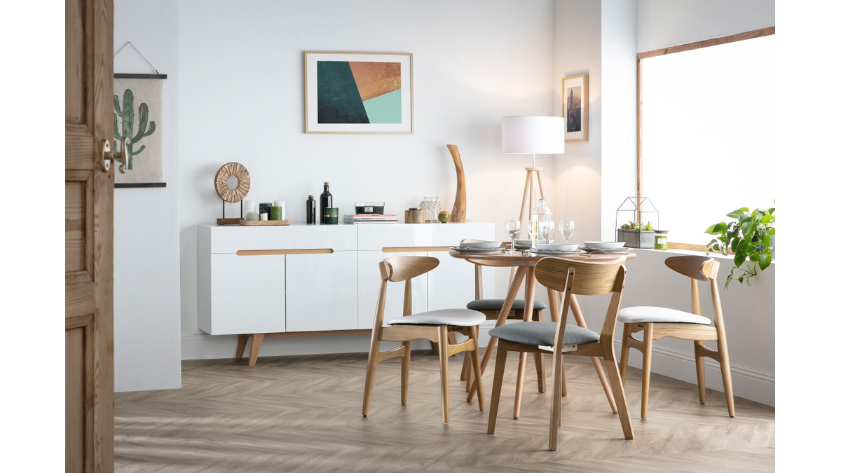 Set di 2 sedie in legno chiaro e PU nero design scandinavo giapponese WALFORD