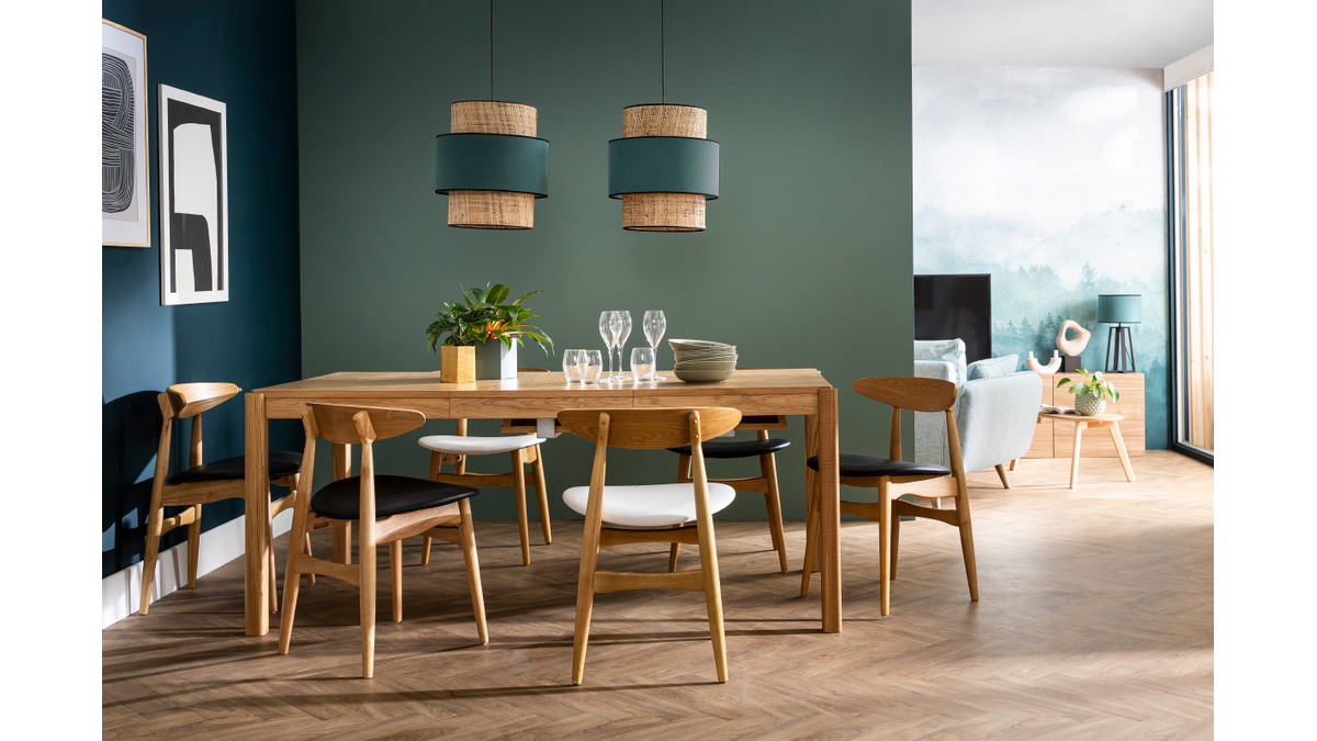 Set di 2 sedie in legno chiaro e PU nero design scandinavo giapponese WALFORD