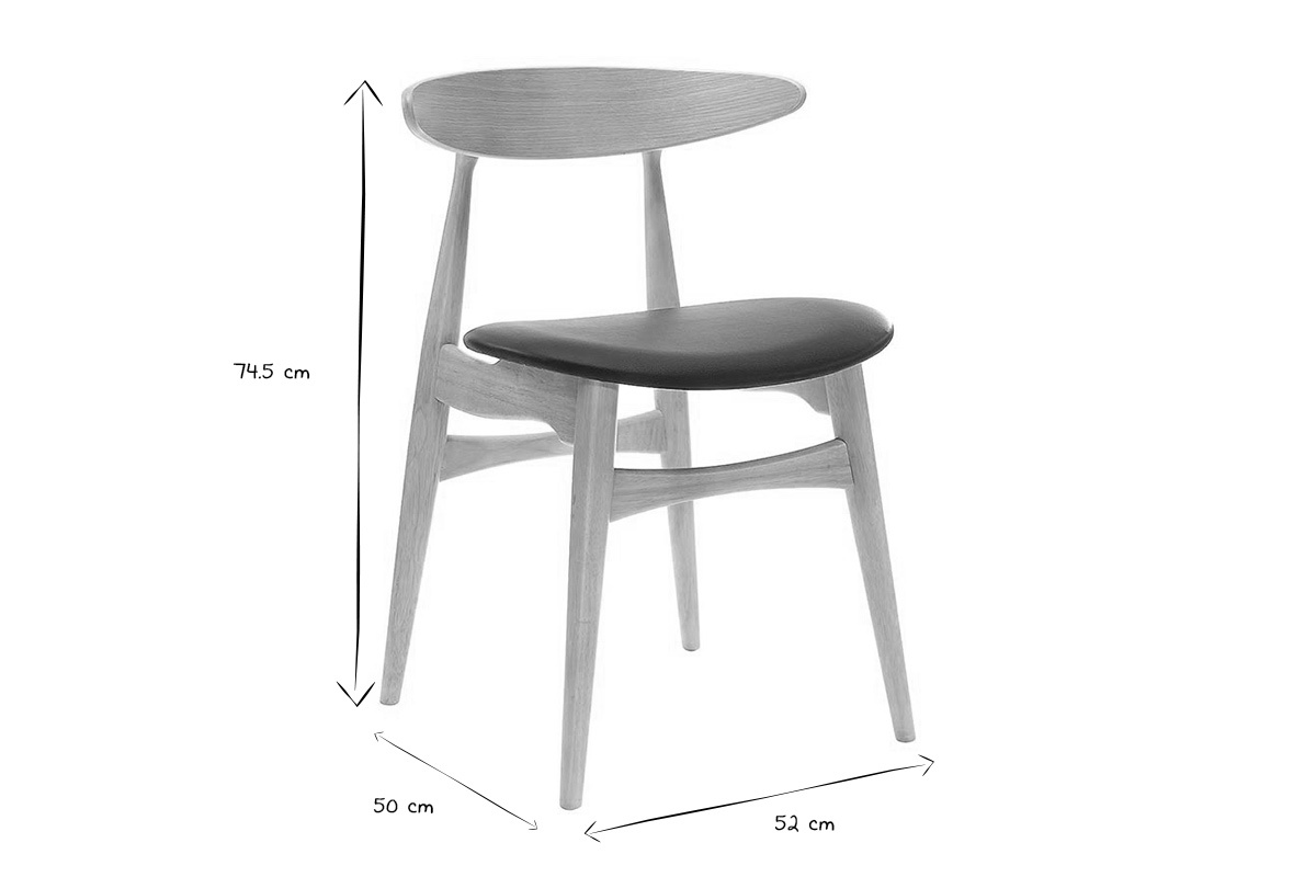 Set di 2 sedie in legno chiaro e PU nero design scandinavo giapponese WALFORD