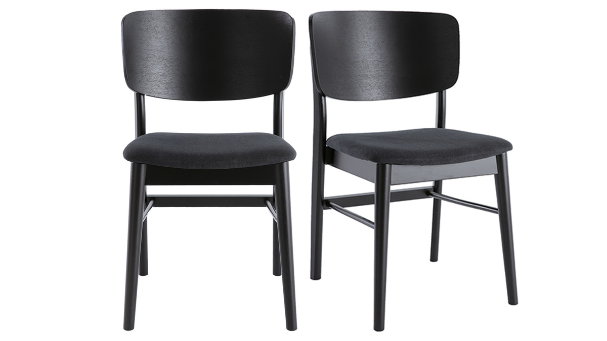 Set di 2 sedie in legno nero e tessuto grigio scuro SHELDON