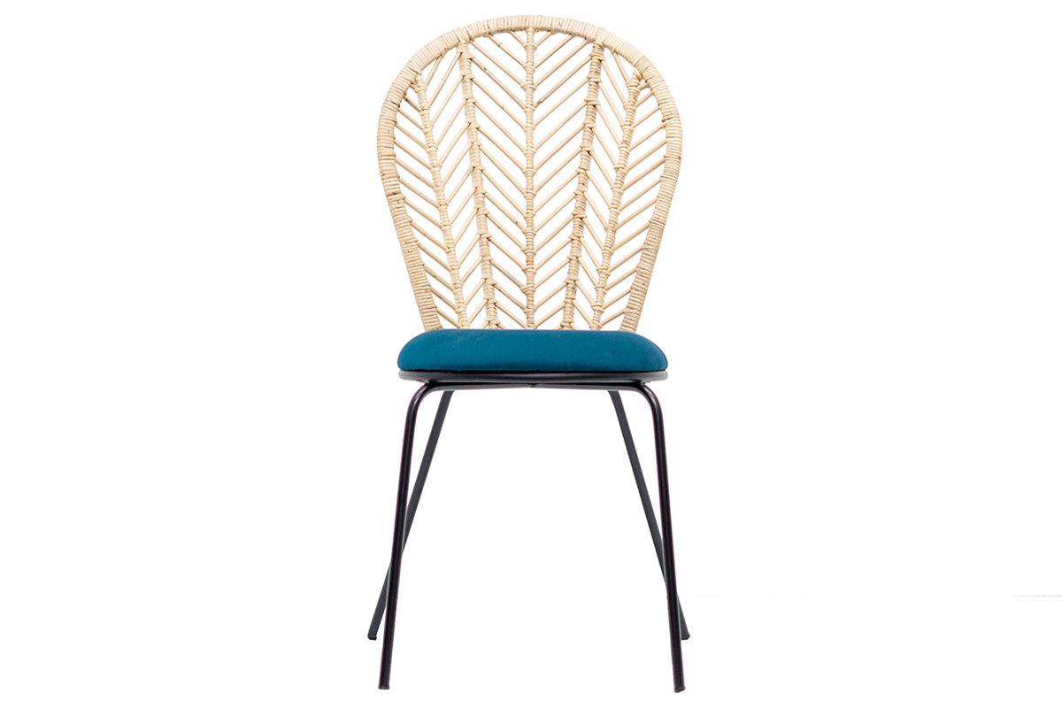 Set di 2 sedie in rattan e tessuto blu petrolio PEACOCK