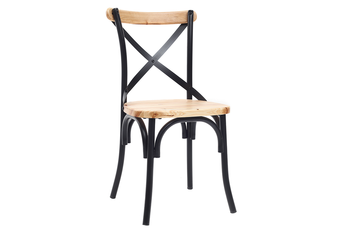 Set di 2 sedie industriali in metallo nero e legno JAKE